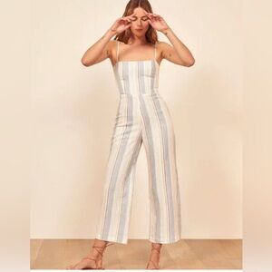 Reformation Jumpsuit Elm 100% Linen Napoli Striped Size 0 Made in USA